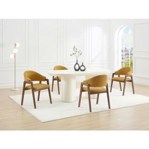 Lot de 6 chaises avec accoudoirs en tissu texturé et bois dhévéa - Jaune et naturel foncé - SOLUNA