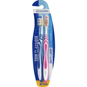 Monoprix Brosse &agrave; dents Soin Classique medium - Les 2 brosses &agrave; dents