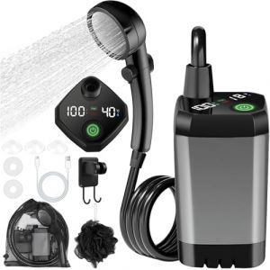Mzjauvf Camping Shower, Portable Shower, Rechargeable Electric Shower Pump, 6000 Mah Shower Head With Smart Display, 4 Modes Camping