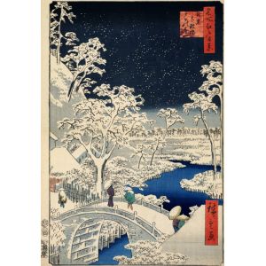 Grafika Puzzle Utagawa Hiroshige - Drum bridge at Meguro and Sunset Hill, 1857