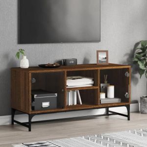 VidaXL Meuble TV avec Portes en Verre, Armoire de Télévision avec Rangement, Meuble Télé Salon Salle de Séjour Intérieur, Moderne, Chêne Marron