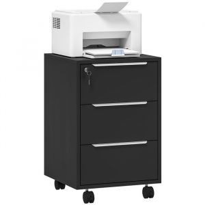 Homcom Caisson de bureau rangement bureau sur roulettes 3 tiroirs verrouillables 2 clés fournies panneaux noir