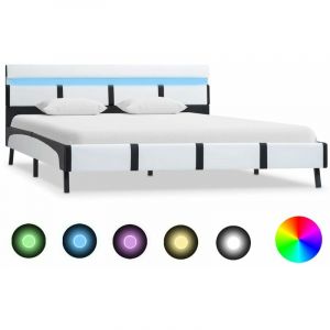 VidaXL Cadre de Lit avec LED Similicuir Blanc 160x200 cm Blanc