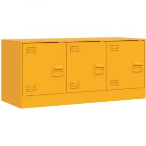 VidaXL Meuble TV jaune moutarde 99x39x44 cm acier, banc TV, meuble télé, meuble multimédia, buffet TV, meuble hifi, centre de divertissement