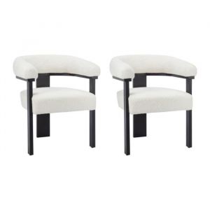 Pascal Morabito Lot de 2 chaises avec accoudoirs en tissu bouclette et bois d'hévéa - Blanc et noir - livelia de