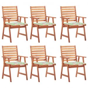 VidaXL Chaises à dîner d'extérieur 6 pcs avec coussins Acacia massif Motif de feuille