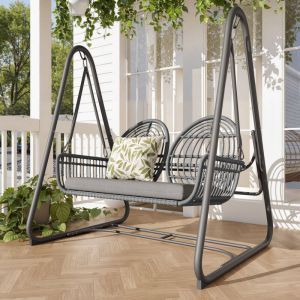 Hauss Spole - Balancelle de jardin 2 places, avec assise et dossier moelleux, chaise à bascule d'extérieur, métal, gris