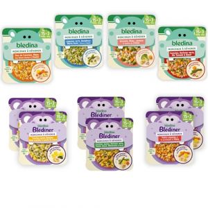 Bl&eacute;dina Morceaux &agrave; D&eacute;vorer - 10 petits plats pour b&eacute;b&eacute; - Repas midi et soir - D&egrave;s 15 Mois - 7 recettes - Pack de 10 (L'emballage peut varier)