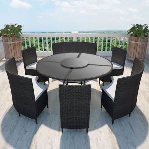 Image de VidaXL Mobilier de jardin 13 pcs pour 12 pers. Résine tressée Noir