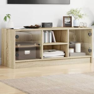 VidaXL Meuble TV avec Portes en Verre, Armoire de Télévision avec Rangement, Meuble Télé Salon Salle de Séjour Intérieur, Moderne, Chêne Sonoma