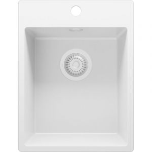 Primagran - Evier Cuisine en Granit Blanc 38x50cm, Lavabo 1 bac + Kit de Vidage, &Eacute;vier &agrave; Encastrer au meuble 40cm - Riga de