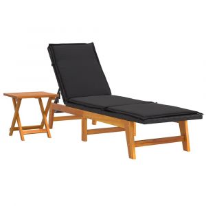 Transat chaise longue bain de soleil lit de jardin terrasse meuble d'extérieur avec table résine tressée et bois massif d'acacia 02_0012691