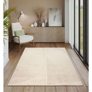 Everest tapis salon chambre court poil 3d doux beige