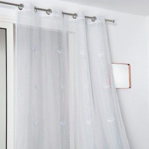 Image de LINDER Voilage &agrave; &oelig;illets broderies fleurie polyester blanc 140 x 260 cm Blanc