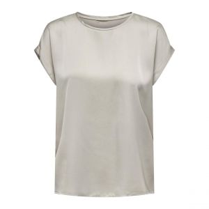 Top poignets repli&eacute;s col rond manches courtes gris clair Xia