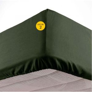 L3C - Lot de 2 Draps housse bonnet 30 cm 2 personnes 140 x 190 cm microfibre Oscar Kaki