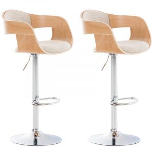 CLP Lot de 2 tabourets de bar Kingston en tissu avec pi&egrave;tement en m&eacute;tal aspect chrom&eacute; nature/beige
