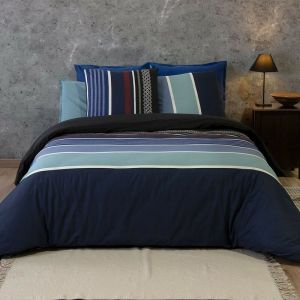 Housse de couette 260x240 + 2 taies Azul coton Percale 71 fils