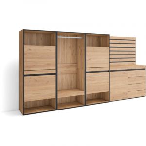 Meuble à Chaussures, Meuble Rangement Chaussures, 287x145x35 cm, Chambre à coucher, pièce, Vestiaire ouvert, Commode, Buffet, Panneaux Muraux en