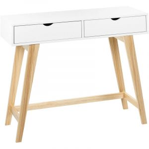 Beliani Console Blanche en MDF et Bois de Pin &agrave; 2 Tiroirs Moderne Bureau Minimaliste Sully - Blanc