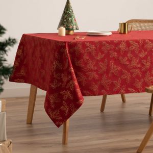 Nappe de Noël en coton jacquard rouge 140x240 cm