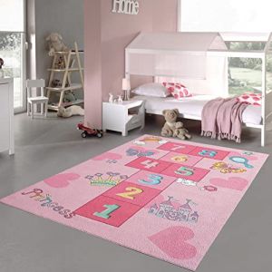 Tapis de jeu de saut Princesses pour filles papillons & c&oelig;urs en rose - TEPPICH-TRAUM - 120x160 cm