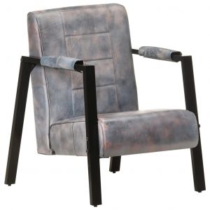 Image de VidaXL Fauteuil 60x80x87 cm Gris Cuir de chèvre véritable