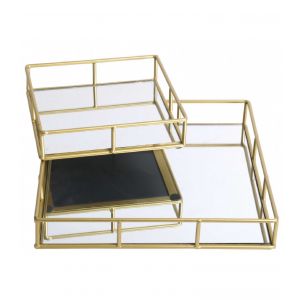 Wadiga Set de 2 plateaux en métal doré et miroir carrés 30x30x5cm