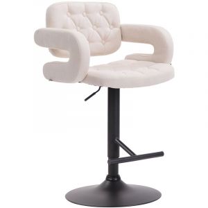 CLP Tabouret de bar Dublin en Tissu Style Chesterfield Pieds et Repose-pieds Métal [Beige, Noir]