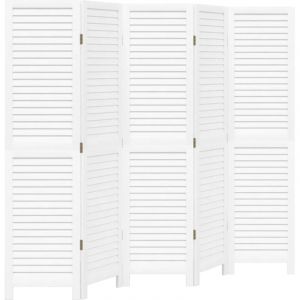 vidaXL Cloison de s&eacute;paration 5 panneaux blanc bois de paulownia massif