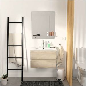 Mob-in - Ensemble meuble simple vasque 60cm avec vasque et miroir sorrento D&eacute;cor ch&ecirc;ne - D&eacute;cor ch&ecirc;ne