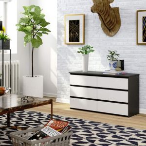 Commode Akord CL100 Gris Graphite 100 cm 6 tiroirs façade Blanche 100x35x57 cm