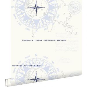 Estahome - papier peint boussoles bleu clair