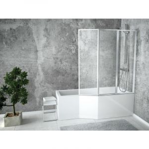 Baignoire Bain d'angle 170x75 Droite avec tablier en acrylique, Siphon de bain et pieds (support) - Set 4en1 - Fabriqué en UE - BADLAND INTEGRA
