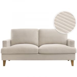 Loungitude Canap&eacute; droit 3 places TALMA en velours c&ocirc;tel&eacute; beige pieds bois