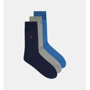 Ralph Lauren Lot 3 paires de chaussettes Crew fil d'Ecosse Bleu Polo - Couleur Bleu - Taille XL