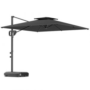 Outsunny Parasol d&eacute;port&eacute; carr&eacute; 2,5 x 2,5 m avec base de lestage - inclinaison r&eacute;glable - m&eacute;tal &eacute;poxy tissu anthracite