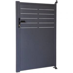 Portillon de jardin acier galvanis&eacute; anthracite avec serrure et poign&eacute;e. fixation mur et sol - Axis