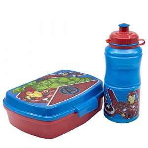 Stor SET VUELTA AL COLE EN CAJA REGALO (BOTELLA SPORT EASY HOLD 380 ML Y SANDWICHERA RECTANGULAR) AVENGERS HERALDIC ARMY