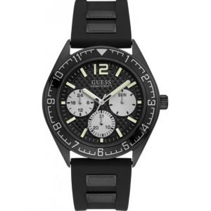 Guess : Montre W1167G2 - PACIFIC Boitier Acier Noir Bracelet Silicone Noir Cadran Noir Homme