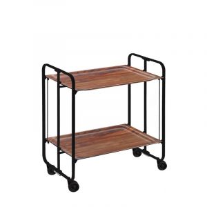Don hierro Table roulante pliante bauhaus, 2 plateaux, châssis noir - Cêdre