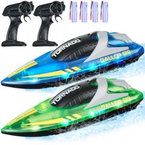 Bateau Télécommandé-Vevor-Bateaux De Course Rc Pour Piscines Lacs, 12 Km/H-Avec Lumière Led, 4 Piles Rechargeables-Bleu, Vert