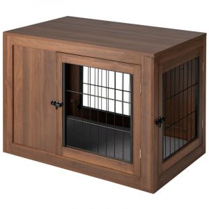 Cage pour chien animaux avec 2 portes verrouillables coussin en lin style industriel meuble caisse pour chien 92 x 59 x 66,5 cm noyer 20_0006490