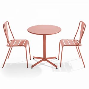 Oviala Ensemble table et 2 chaises de jardin bistrot en métal argile