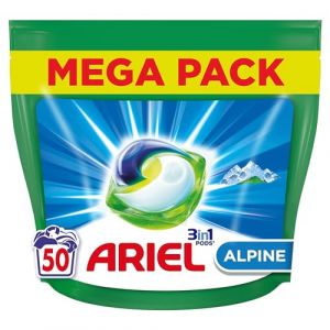 Ariel 3in1 PODS, Lessive Liquide En Capsules 50 Lavages, Alpine, Dissolution Rapide, Impeccable A Froid et En Cycle Court