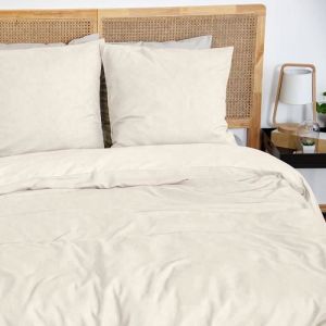 Cot&eacute; D&eacute;co Parure de lit Adulte 100% Coton - Housse de Couette 220x240 cm + 2 Taies d'oreiller 63x63 cm uni Sensation Flanelle (Beige)