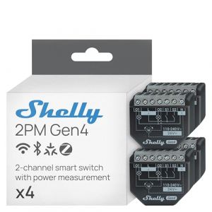 Shelly 2pm Gen4 - Module Volet Roulant Connect&eacute; Matter, Zigbee, Wi-Fi, 2 Canaux 8a, Mesure Consommation &Eacute;lectrique, Contr&ocirc;le App