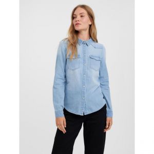 Image de Vero Moda VMMARIA LS Slim Shirt Mix New Noos Blouse, Bleu Clair Denim/détail : Bouleau, S Femme