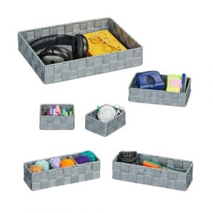Relaxdays 6 paniers de Rangement, 4 Tailles différentes, Aspect tressé, Corbeille en Plastique, Salle Bain, Gris