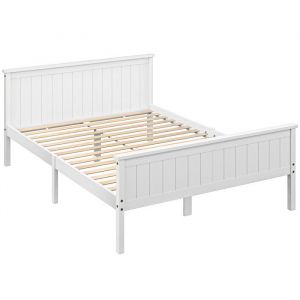 Homcom Cadre de lit - 150 x 210 cm - simple - sommier &agrave; lattes, t&ecirc;te et pied inclus - assemblage facile - en bois massif - blanc
